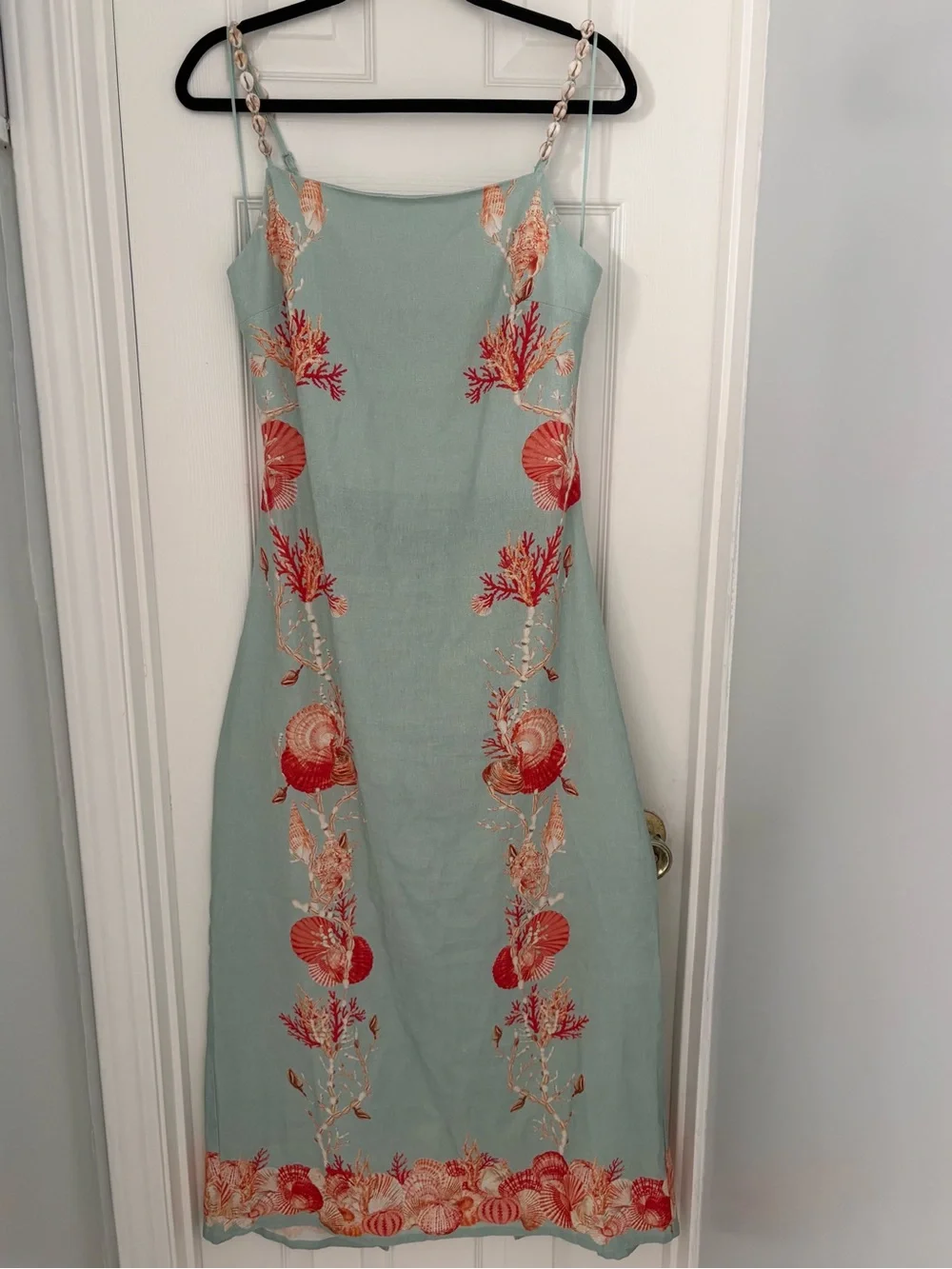 NWT Caroline Constas Coral Shell Print Linen Maxi Dress Medium - Picture 2 of 11